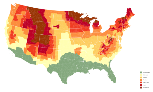 Map of the U.S. showing different climate zones, with color gradients indicating varying levels of climate change impact.