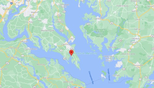 Map showing the location of Historic St. Mary's City in Maryland, near the Chesapeake Bay.