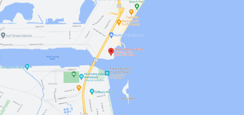 Map showing the location of the Ponce Inlet Aquarium near the coast, with nearby roads and landmarks.