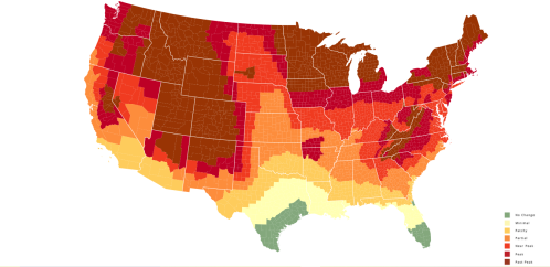 A color-coded map of the United States showing varying temperature zones, from cool to hot regions.