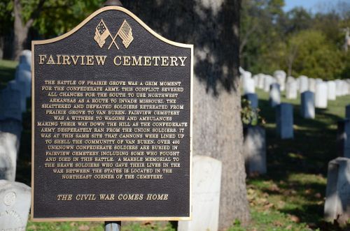 Text on a sign at Fairview Cemetery detailing its historical significance related to the Civil War and local soldiers.