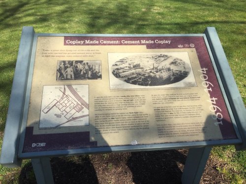 Informational sign about Coplay Cement, featuring historical images and text about its impact and significance.