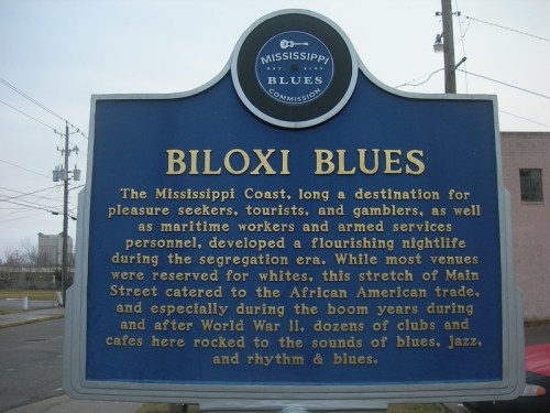 Historical marker about Biloxi Blues, highlighting its nightlife and cultural significance on the Mississippi Coast.