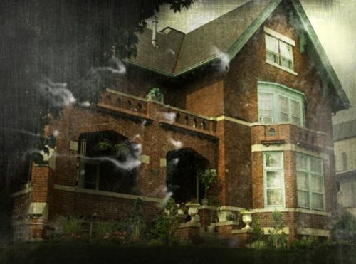 A vintage-style brick house with a steep roof, large windows, and decorative details, surrounded by greenery.