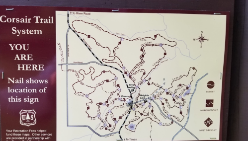 Map of the Corsair Trail System, indicating "You Are Here" location and trail difficulty levels.