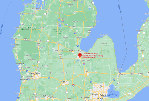 Map showing the location of the Castle Museum of Saginaw County History in Michigan.