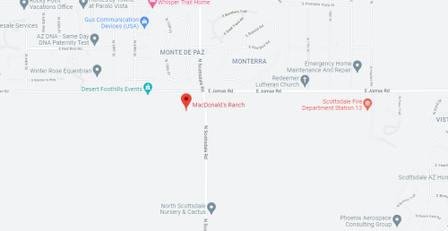 Map showing the location of MacDonald's Ranch in Scottsdale, Arizona, near various landmarks and roads.