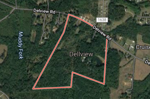 Map showing the outlined area of Dellview, bordered by Delview Road and nearby roads.