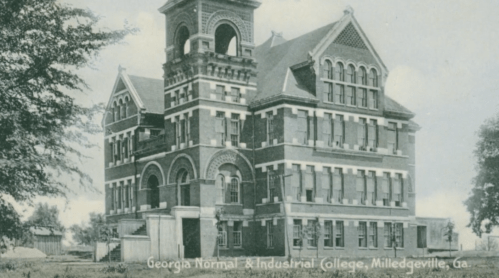 Historic building of Georgia Normal & Industrial College in Milledgeville, GA, featuring distinctive architecture.