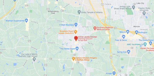 Map showing the location of Annie Laura's Kitchen, a restaurant, near various landmarks in Atlanta, Georgia.