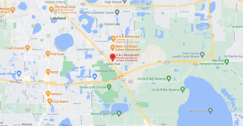 Map of Lakeland, Florida, highlighting A & B Restaurant and S.L. Restaurant in Eaton Park.