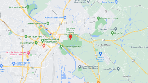 Map showing the location of Carolyn Crayton Park in Macon, Georgia, near other parks and landmarks.