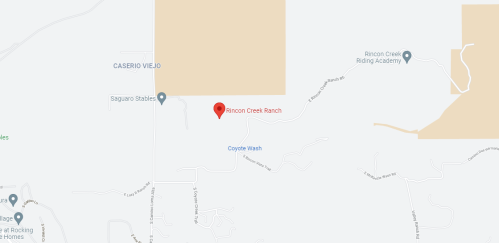 Map showing the location of Rincon Creek Ranch, near Rincon Creek Riding Academy and Coyote Wash.