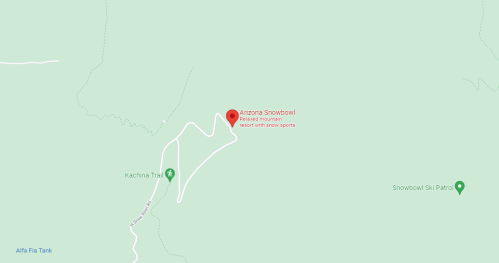 Map showing the location of Arizona Snowbowl, a mountain resort for snow sports, with nearby trails and landmarks.