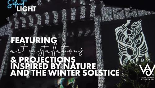 A building illuminated with art installations and projections inspired by nature and the winter solstice.