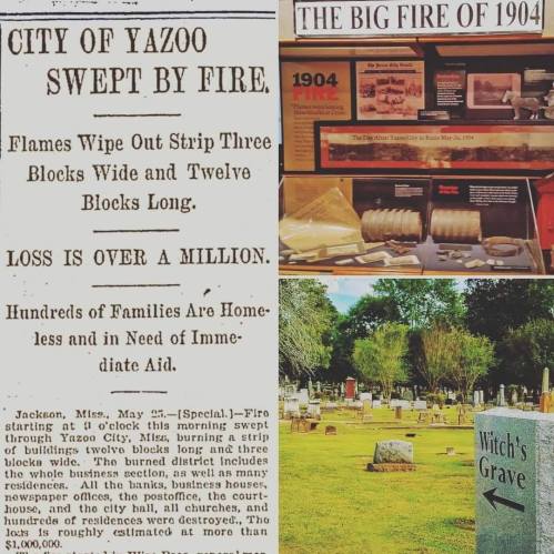 Historical newspaper clipping about the 1904 Yazoo City fire, detailing destruction and aid for affected families.