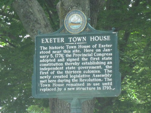 Sign marking the historic Exeter Town House, detailing its significance in establishing state government in 1776.