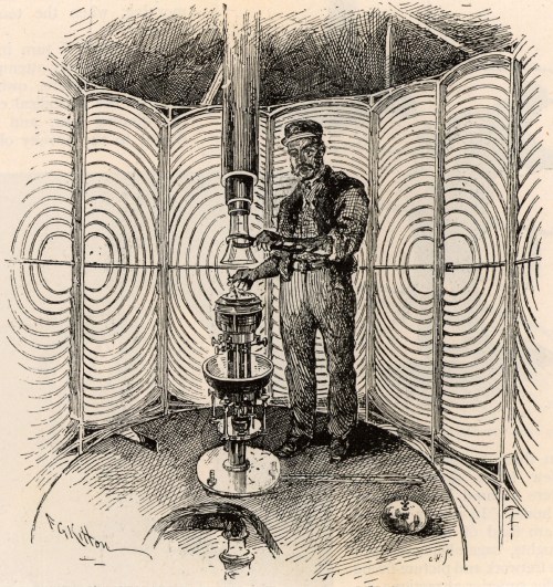 A vintage illustration of a man operating a scientific apparatus surrounded by curved panels.