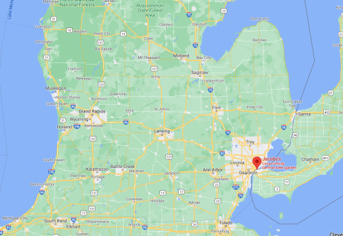 Map of Michigan highlighting locations, including Dearborn and nearby cities.