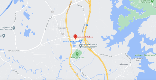 Map showing Lakepoint Station and nearby locations, including Love's Travel Stop and Lakepoint Sports.