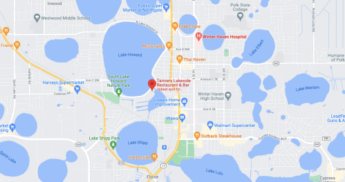 Map of Winter Haven, Florida, highlighting local businesses, schools, and lakes in the area.
