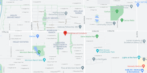 Map showing the area around Christmas at Comstock, including nearby parks and neighborhoods in Morrison Ranch.