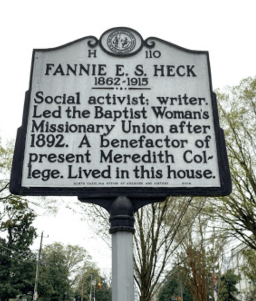 Historical marker for Fannie E. S. Heck, social activist and writer, highlighting her contributions and residence.