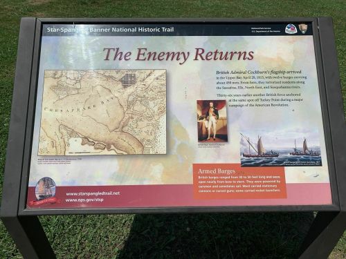 Sign about the Star-Spangled Banner National Historic Trail, featuring a map and information on British naval history.