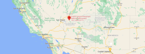 Map showing the location of Grand Canyon-Parashant National Monument in relation to nearby landmarks and cities.