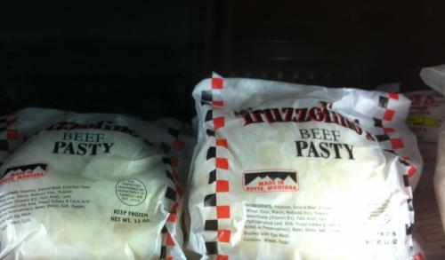 Two packages of frozen beef pasties, labeled "Truzzolino's Beef Pasty," with ingredients listed on the back.
