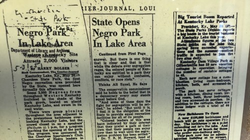 Historical newspaper clipping announcing the opening of Negro Park in Kentucky, highlighting its attractions and significance.