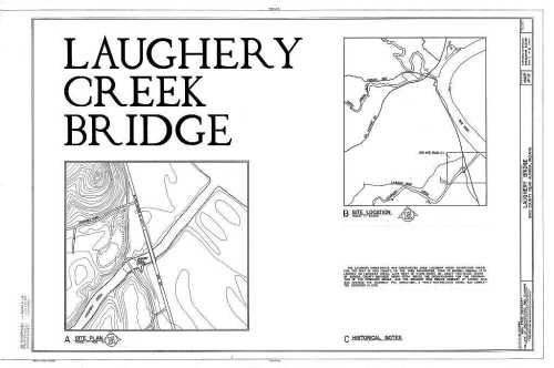 Blueprint of Laughery Creek Bridge, featuring maps and structural details.