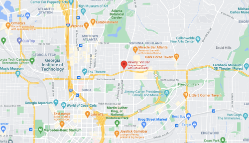 Map showing the location of Revery VR Bar in Atlanta, near various landmarks and attractions.