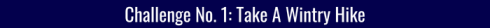 Text on a dark blue background reads: "Challenge No. 1: Take A Wintry Hike."