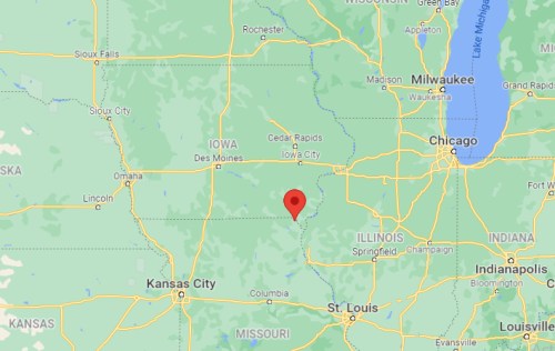 Map showing a location in central Illinois, near the border with Iowa, marked with a red pin.
