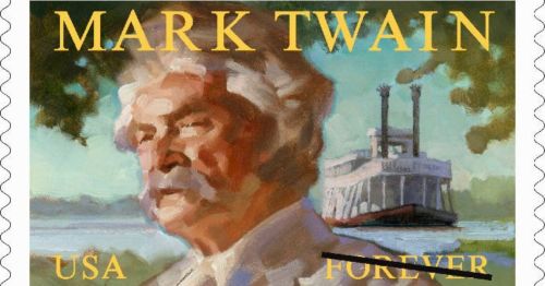 A forever stamp with Mark Twain on it