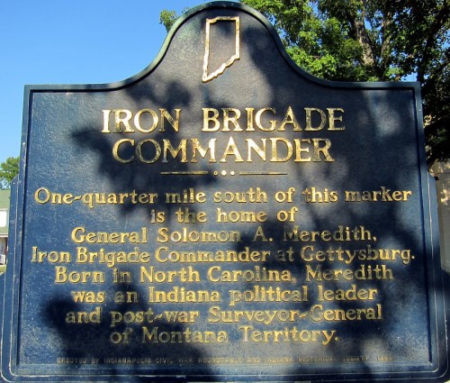 Historical marker for General Solomon A. Meredith, Iron Brigade Commander, located in Indiana.