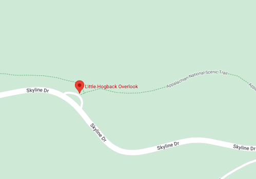 Map showing the location of Little Hogback Overlook along Skyline Drive and the Appalachian National Scenic Trail.