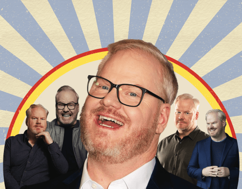 A collage of a smiling man with glasses, featuring multiple poses against a sunburst background.