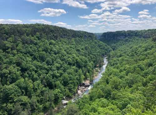 A lush green valley with a winding river, surrounded by hills under a partly cloudy sky.