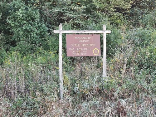 Sign for Imalananathy Springs State Preserve, indicating it's managed by the Iowa Department of Natural Resources.
