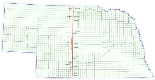 Map of Nebraska with a grid overlay, showing county names and boundaries.