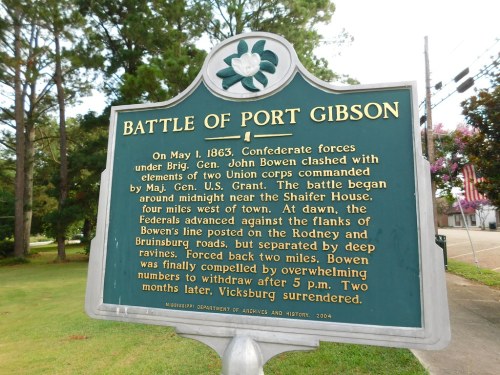 Text on a historical marker about the Battle of Port Gibson, detailing events from May 1, 1863.
