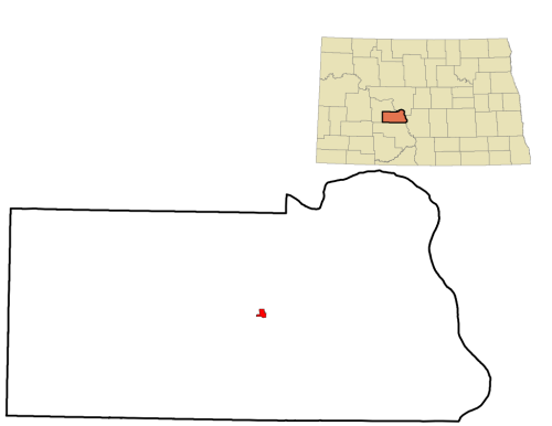 Map showing the location of a small red area in Kansas, with an inset highlighting its position in the state.