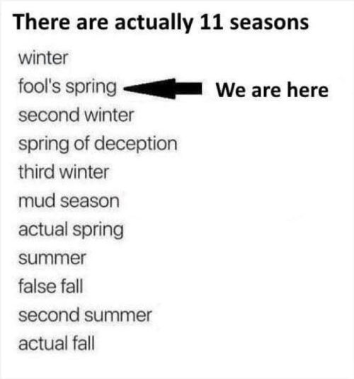 A list of 11 seasons, highlighting "fool's spring" with an arrow, indicating the current season.
