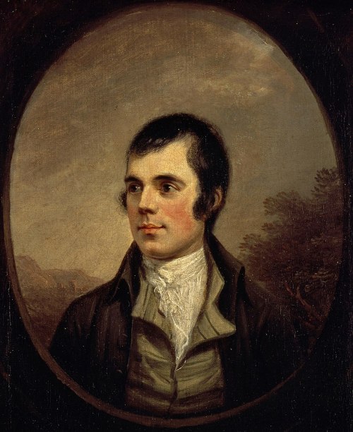 Portrait of a young man with dark hair, wearing a white cravat and dark coat, set against a muted landscape background.