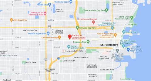 Map of St. Petersburg, Florida, highlighting various neighborhoods, parks, and points of interest.