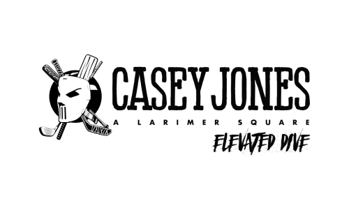 Logo for Casey Jones, an elevated dive in Larimer Square, featuring a stylized skull and crossed utensils.