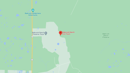Map showing Babcock Ranch Eco Tours location within Babcock Ranch Preserve, surrounded by green areas.