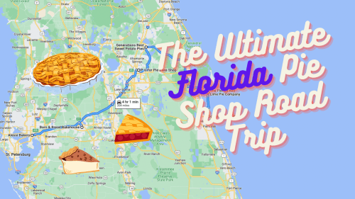 Map of Florida with pie illustrations and text: "The Ultimate Florida Pie Shop Road Trip."
